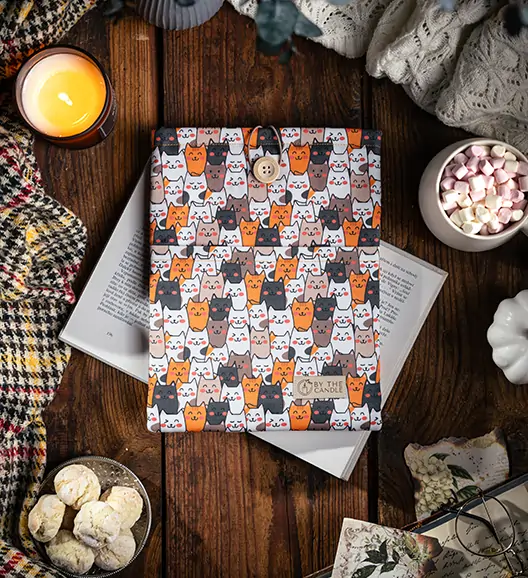 Látkový obal na knihy – booksleeve: Kočky oranžové